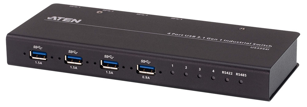 ATEN US334I это промышленный коммутатор с 4 портами USB 3.2 Gen 1, который позволяет четырем компьютерам совместно использовать устройства USB 3.2 Gen 1, такие как клавиатура, мышь и другие периферийные устройства.